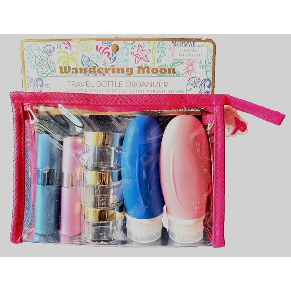 Wondering Moon 7pc Travel Bottle Toiletry Organizer Pouch TSA Compliant BPA Free - Picture 1 of 5